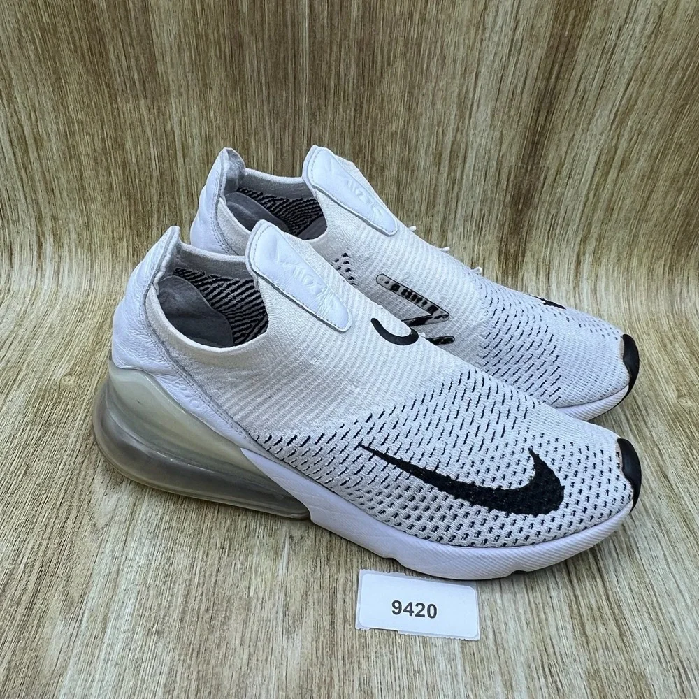 Nike Air Max‎ 270 Flyknit Sneakers Women's Size 8 White Black Slip On AH6803-100